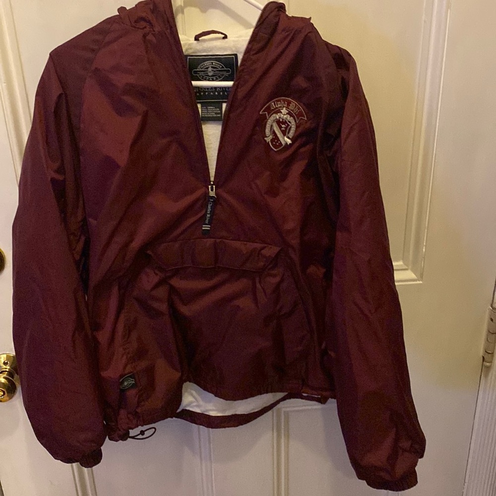 Alpha Phi Maroon Anorak Windbreaker. Size: Small.